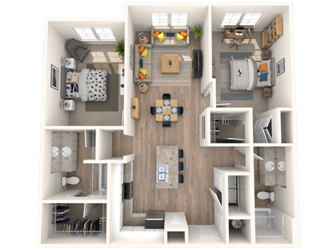 Floor plan for 2 beds, 2 baths, 1111 sqft